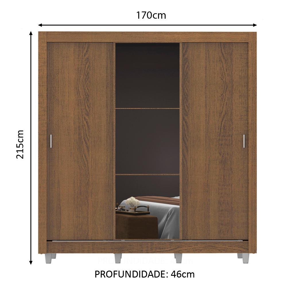 Guarda Roupa Casal Madesa Mônaco 3 Portas de Correr com Espelho com Pés - Rustic