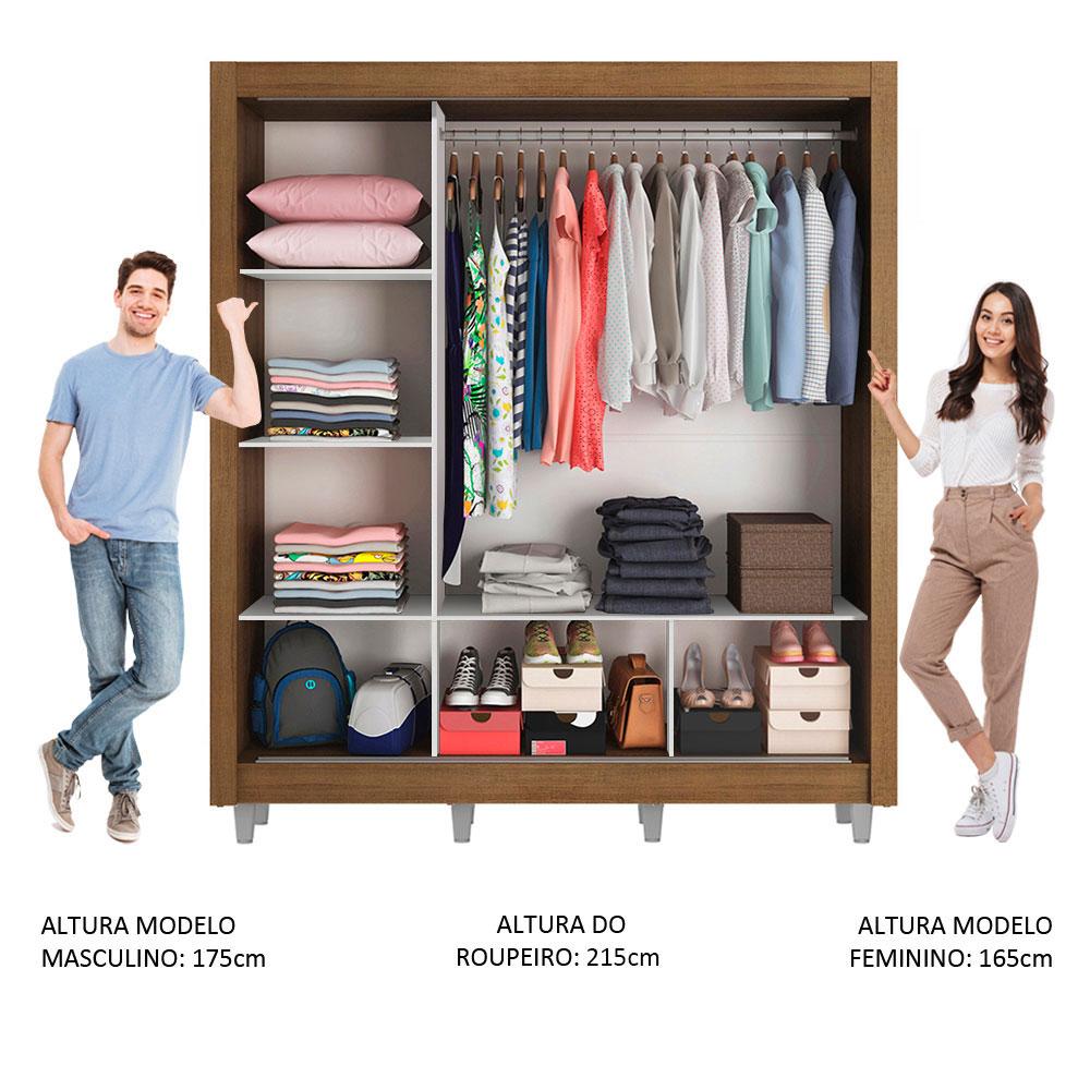 Guarda Roupa Casal Madesa Mônaco 3 Portas de Correr com Espelho com Pés - Rustic