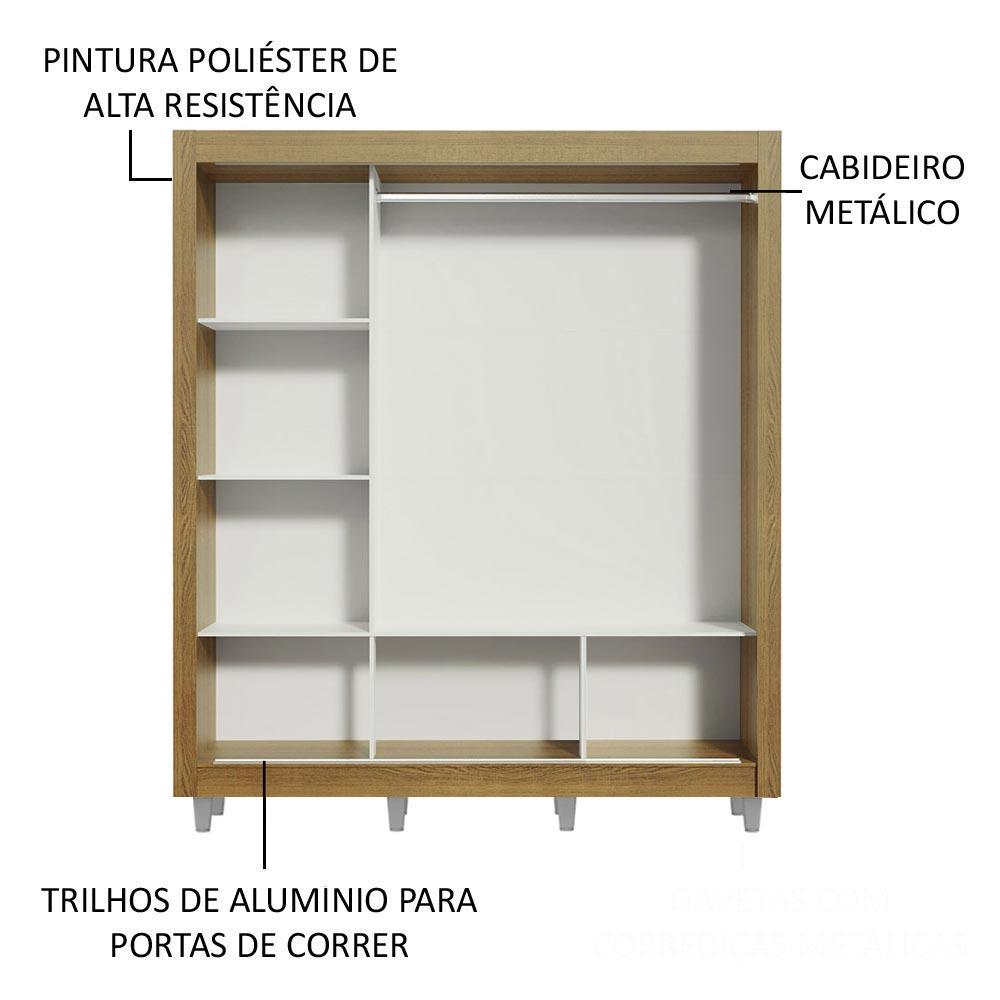 Guarda Roupa Casal Madesa Mônaco 3 Portas de Correr com Espelho com Pés - Rustic