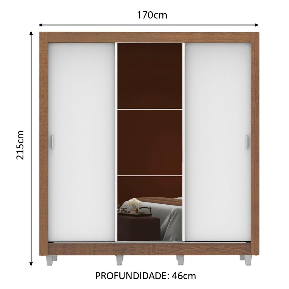 Guarda Roupa Casal Madesa Mônaco 3 Portas de Correr com Espelho com Pés - Rustic/Branco