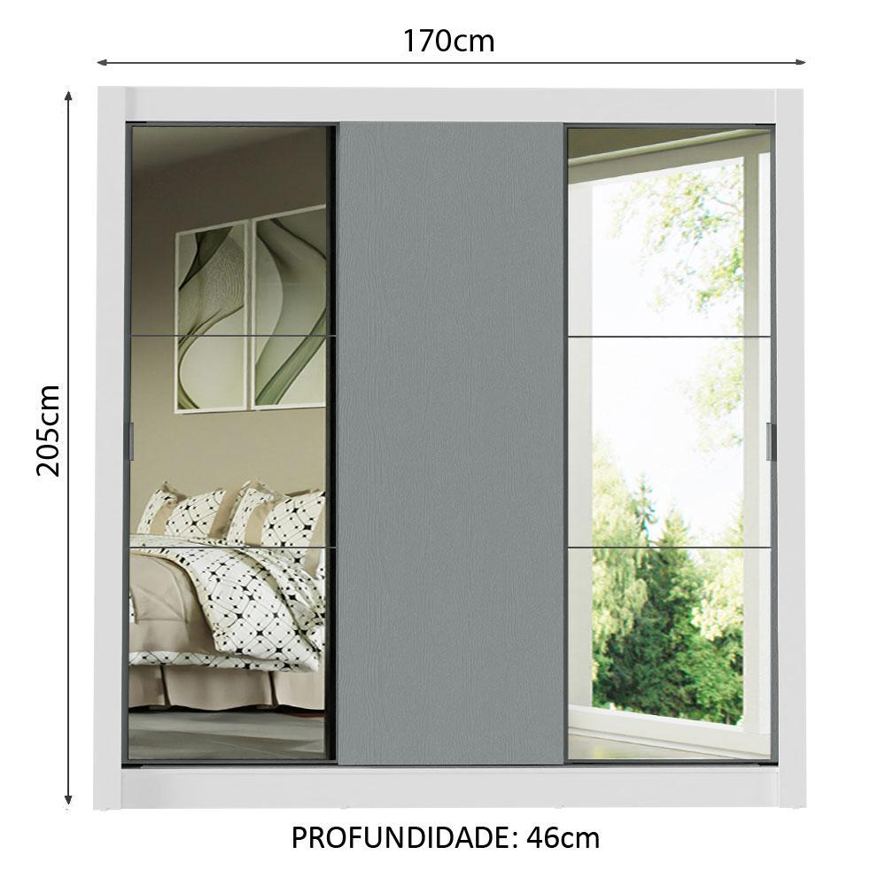 Guarda-Roupa Casal Madesa Mônaco 3 Portas de Correr com Espelhos - Branco/Cinza