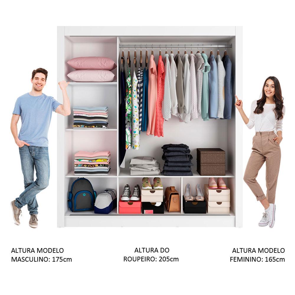 Guarda-Roupa Casal Madesa Mônaco 3 Portas de Correr com Espelhos - Branco/Cinza