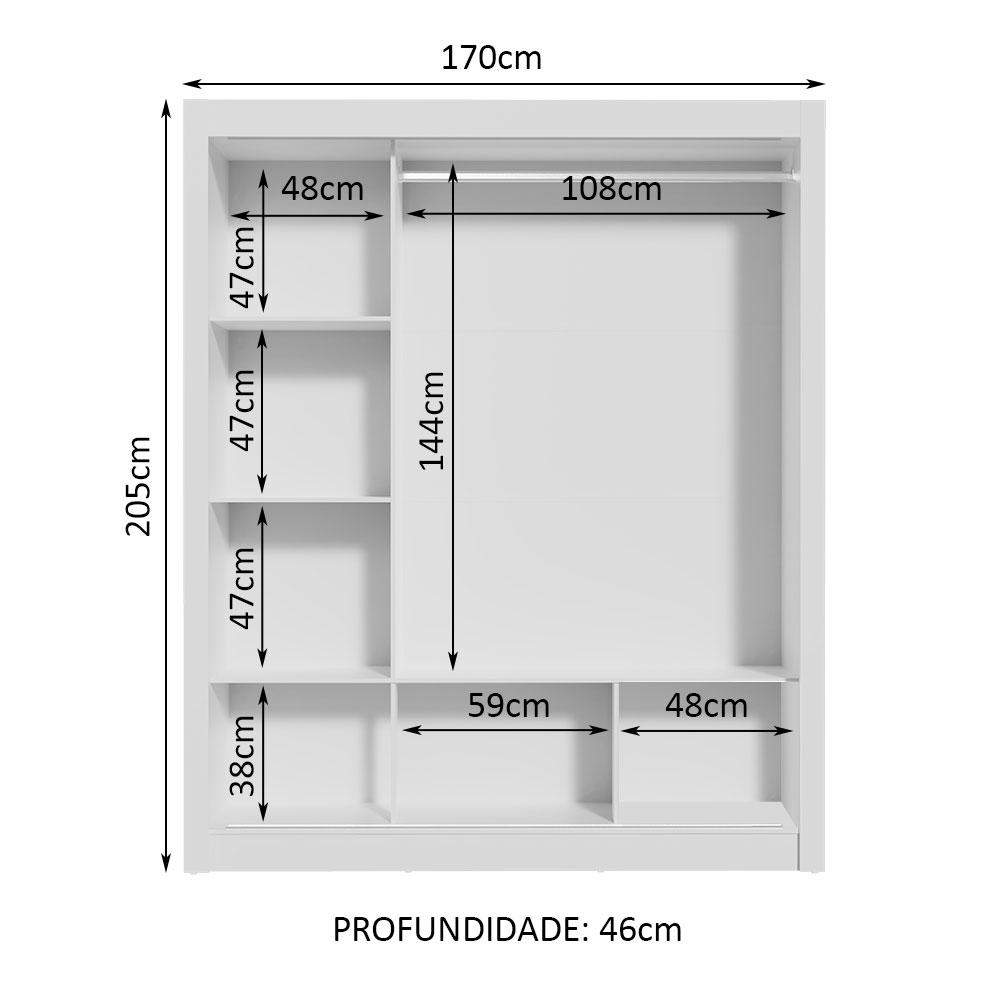 Guarda Roupa Casal Madesa Mônaco 3 Portas de Correr com Espelhos - Branco/Preto