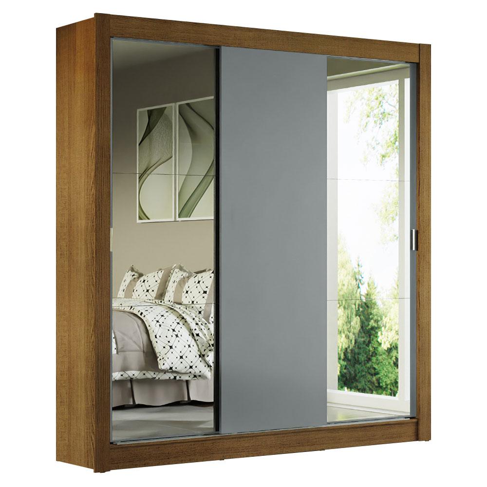 Guarda-Roupa Casal Madesa Mônaco 3 Portas de Correr com Espelhos - Rustic/Cinza