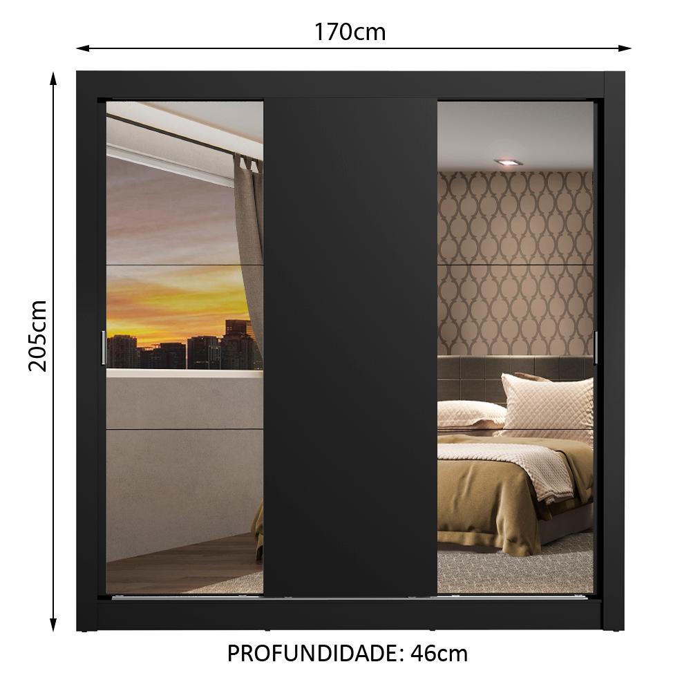 Guarda Roupa Casal Madesa Mônaco 3 Portas de Correr com Espelhos