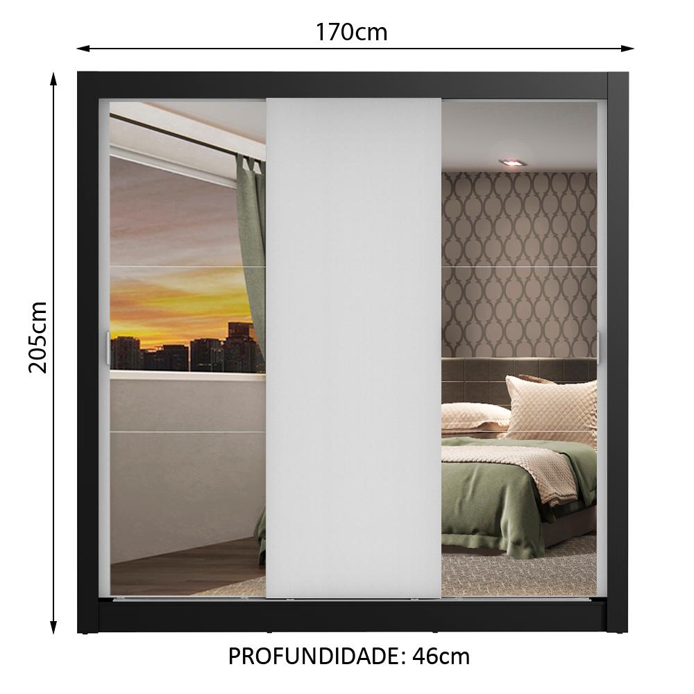 Guarda Roupa Casal Madesa Mônaco 3 Portas de Correr com Espelhos