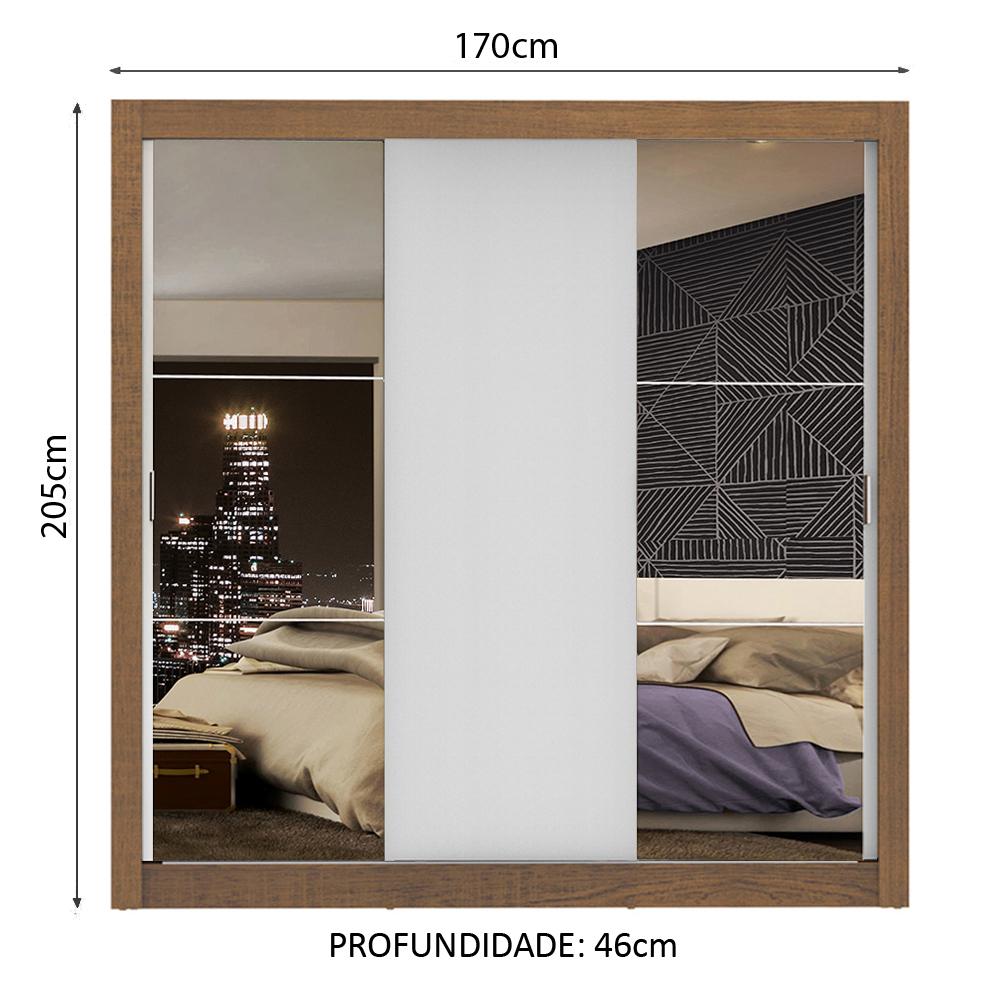 Guarda Roupa Casal Madesa Mônaco 3 Portas de Correr com Espelhos