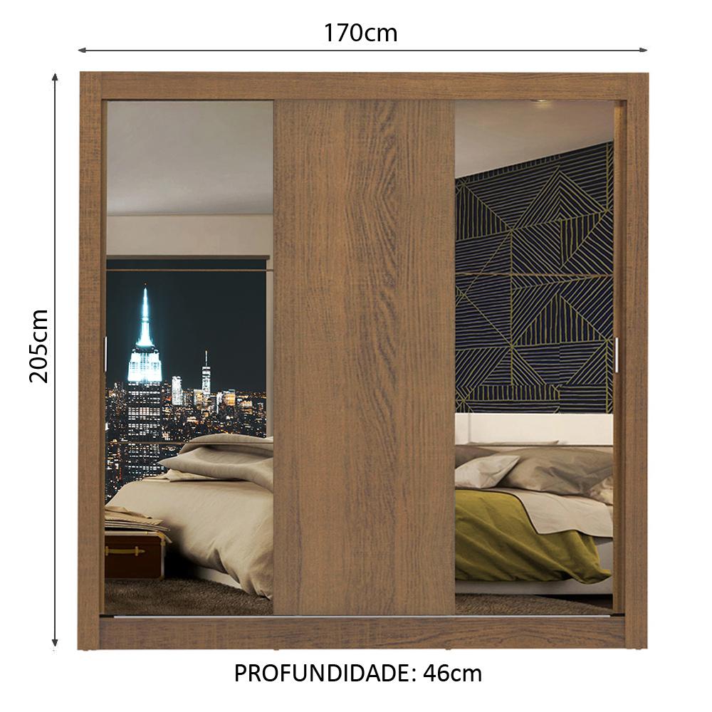 Guarda Roupa Casal Madesa Mônaco 3 Portas de Correr com Espelhos
