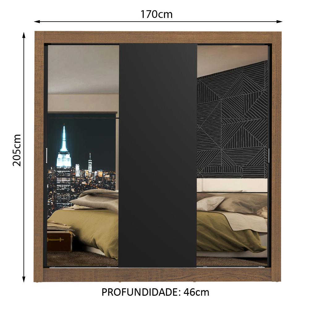 Guarda Roupa Casal Madesa Mônaco 3 Portas de Correr com Espelhos