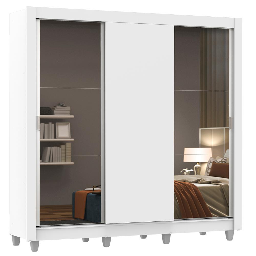 Guarda Roupa Casal Madesa Mônaco 3 Portas de Correr com Espelhos com Pés
