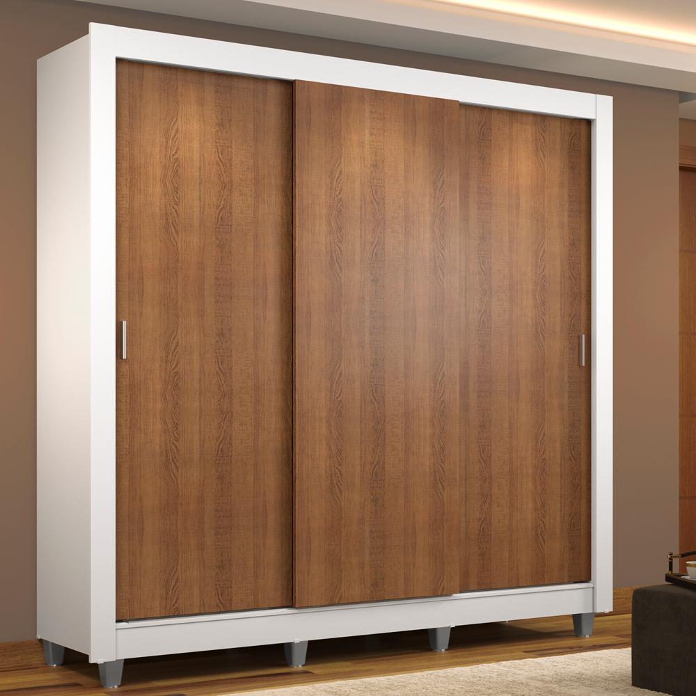 Guarda Roupa Casal Madesa Mônaco 3 Portas de Correr com Pés - Branco/Rustic