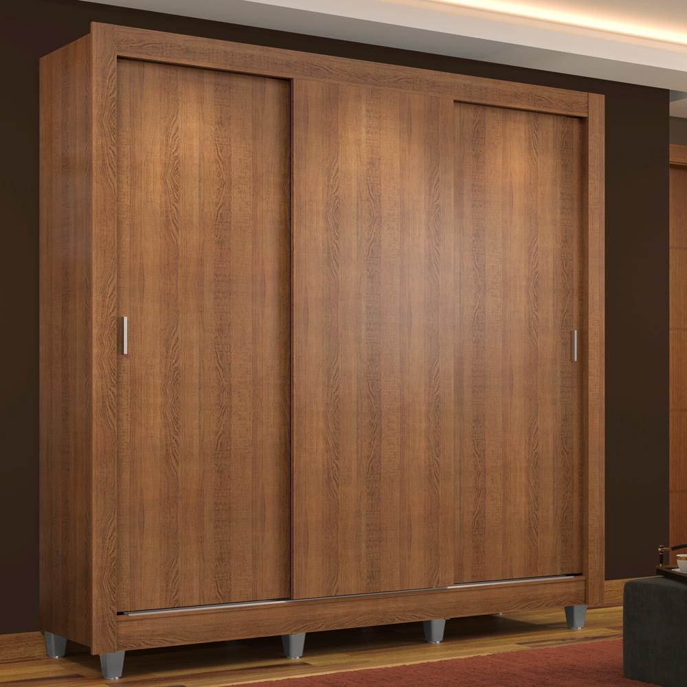 Guarda Roupa Casal Madesa Mônaco 3 Portas de Correr com Pés - Rustic
