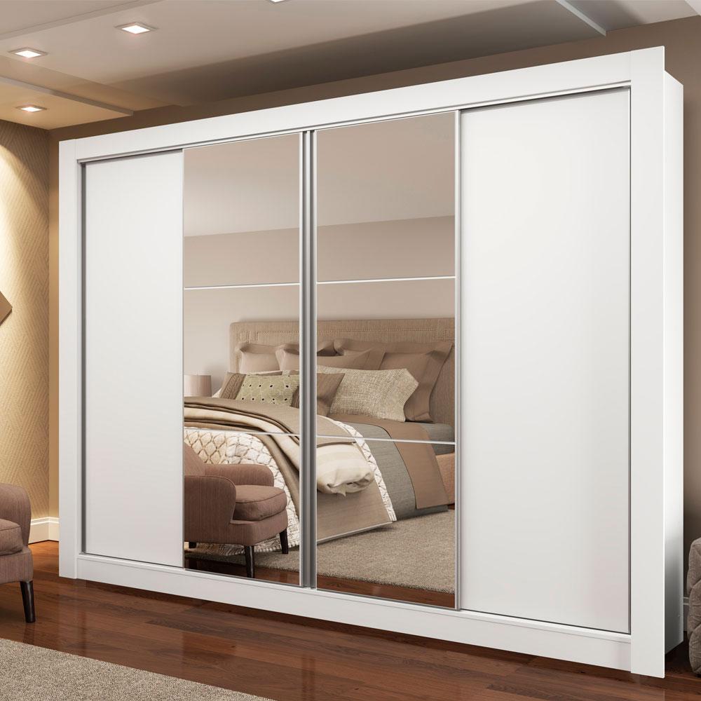 Guarda-Roupa Casal Madesa Montana 4 Portas de Correr com Espelho - Branco
