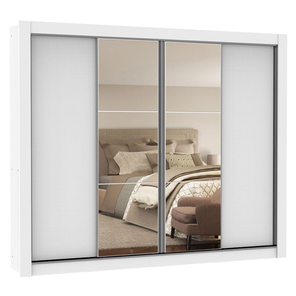 Guarda-Roupa Casal Madesa Montana 4 Portas de Correr com Espelho - Branco