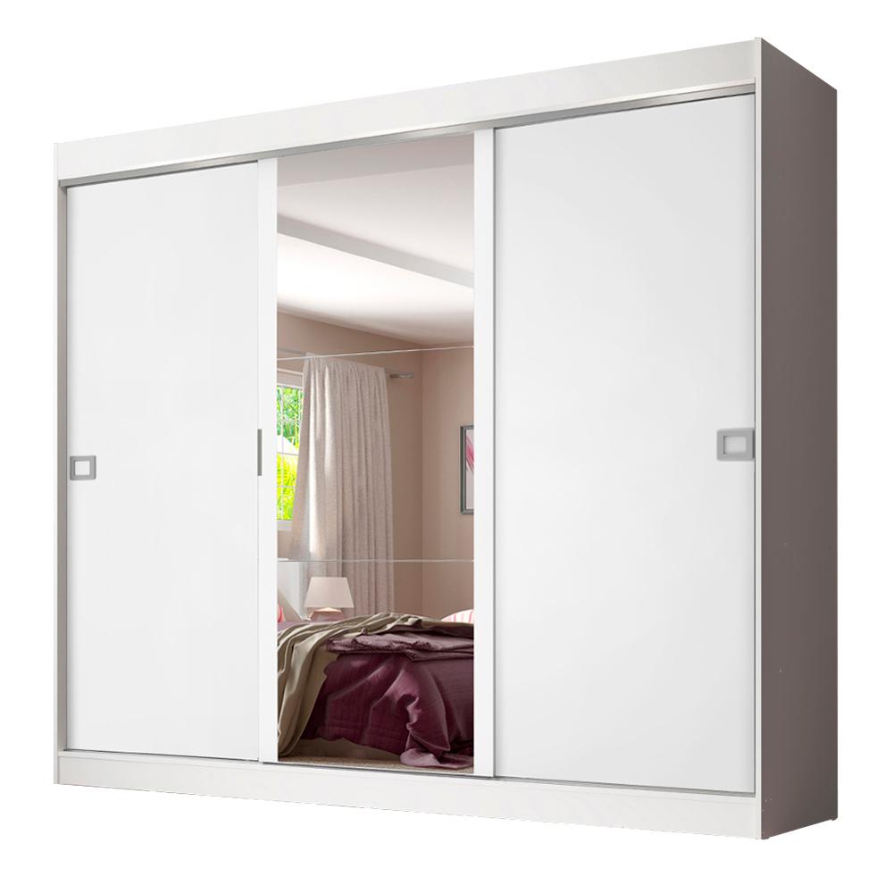 Guarda-Roupa Casal Madesa Napoli 3 Portas de Correr Central com Espelho - Branco
