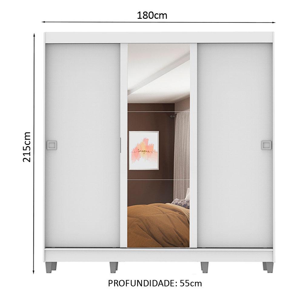 Guarda-Roupa Casal Madesa Napoli 3 Portas de Correr Central com Espelho com Pés - Branco