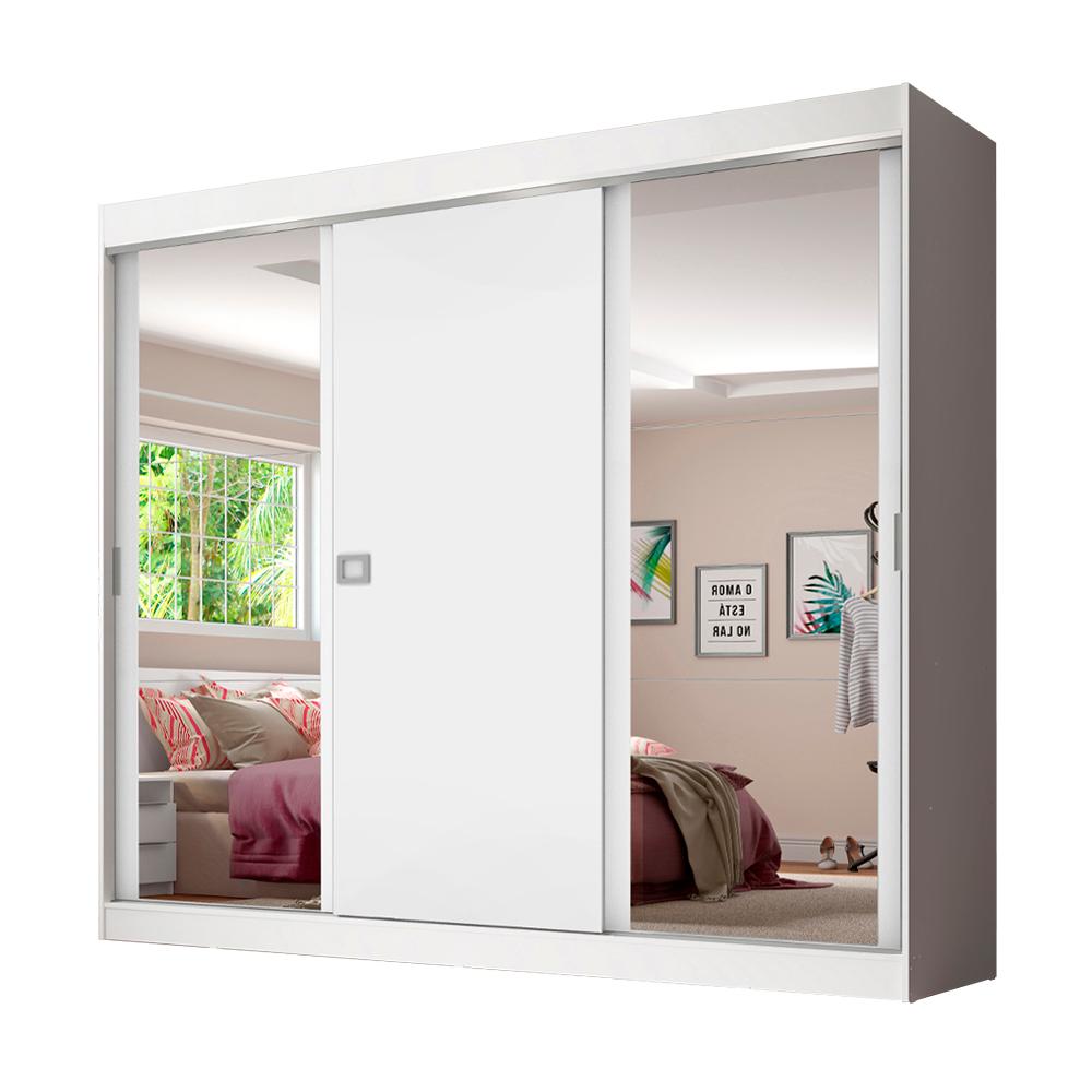 Guarda-Roupa Casal Madesa Napoli 3 Portas de Correr com Espelho - Branco