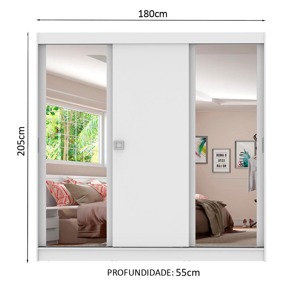 Guarda-Roupa Casal Madesa Napoli 3 Portas de Correr com Espelho - Branco