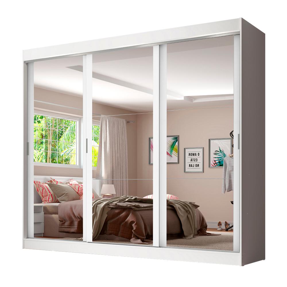 Guarda-Roupa Casal Madesa Napoli 3 Portas de Correr com Espelho - Branco