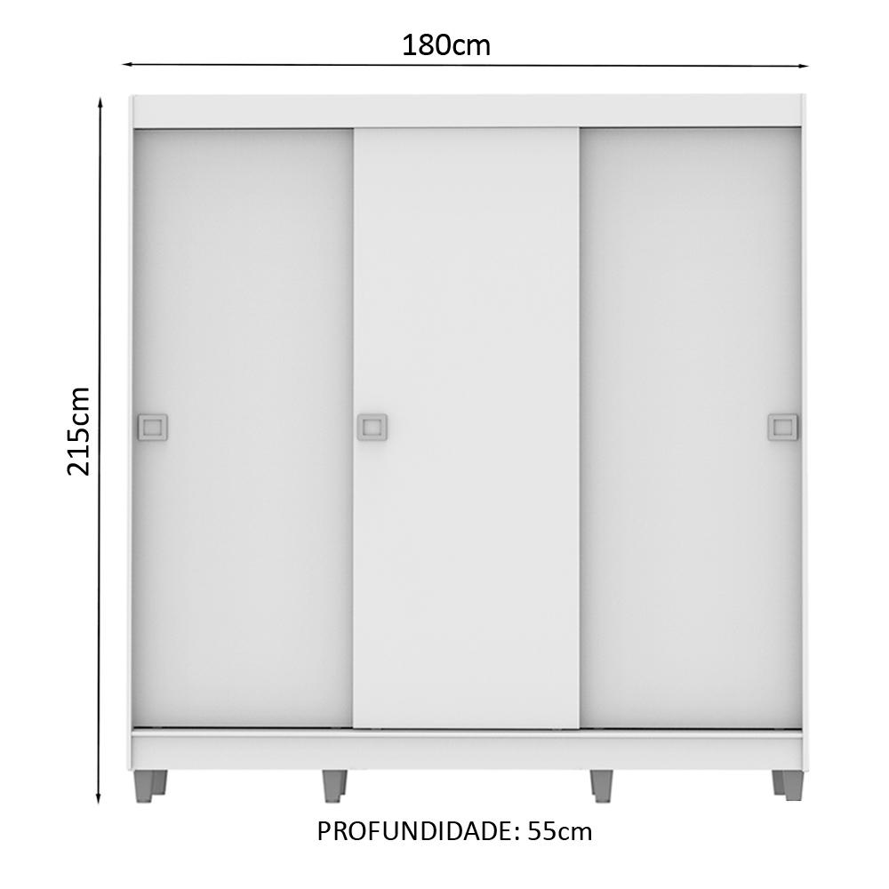 Guarda-Roupa Casal Madesa Napoli 3 Portas de Correr com Pés - Branco