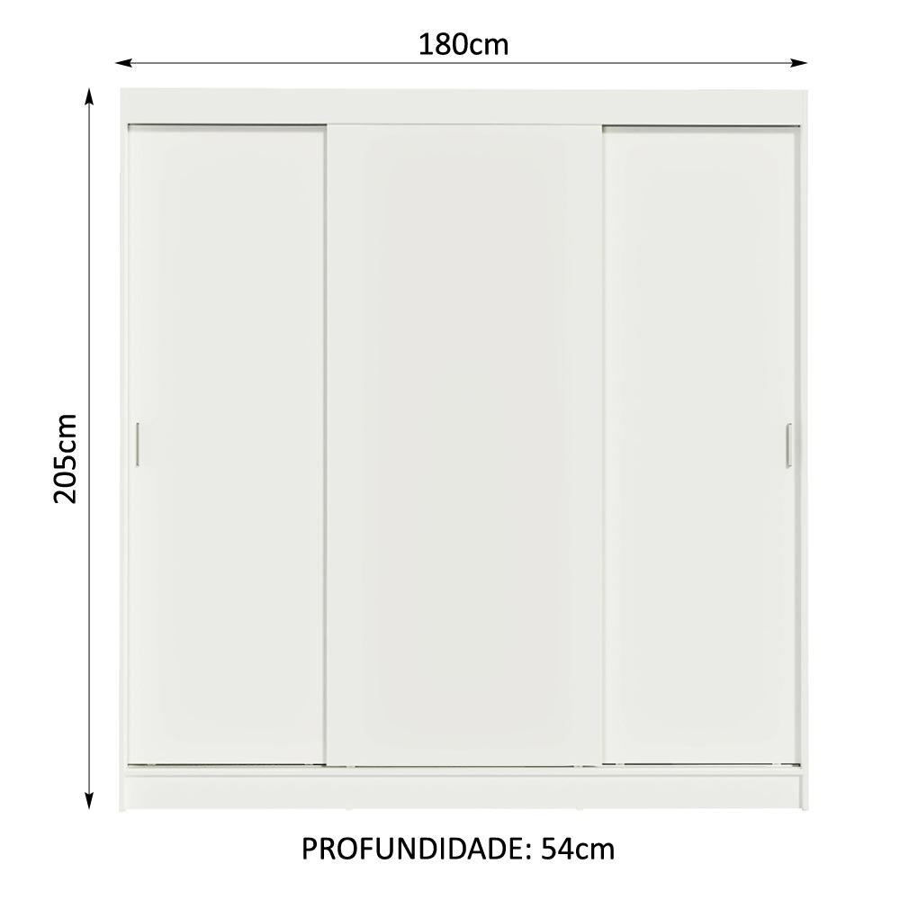 Guarda-Roupa Casal Madesa Reno 3 Portas de Correr - Branco