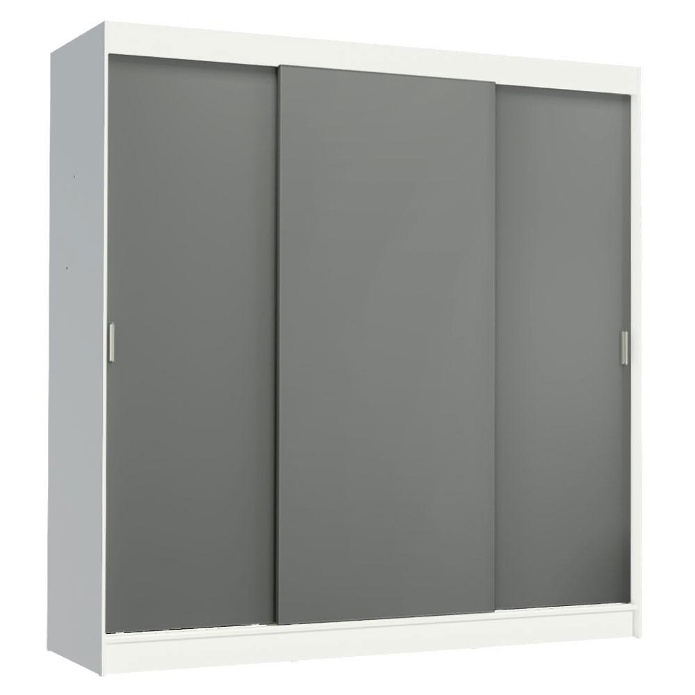 Guarda-Roupa Casal Madesa Reno 3 Portas de Correr - Branco/Cinza