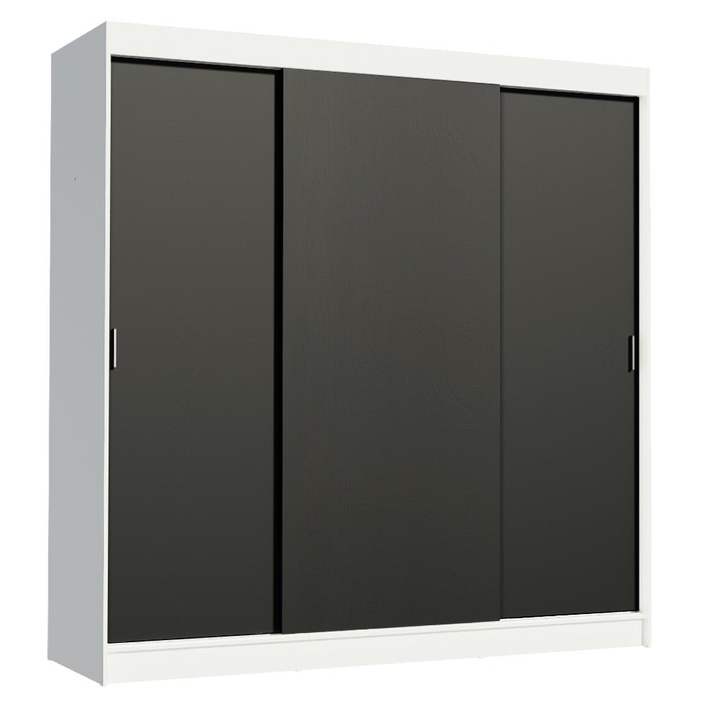 Guarda-Roupa Casal Madesa Reno 3 Portas de Correr - Branco/Preto