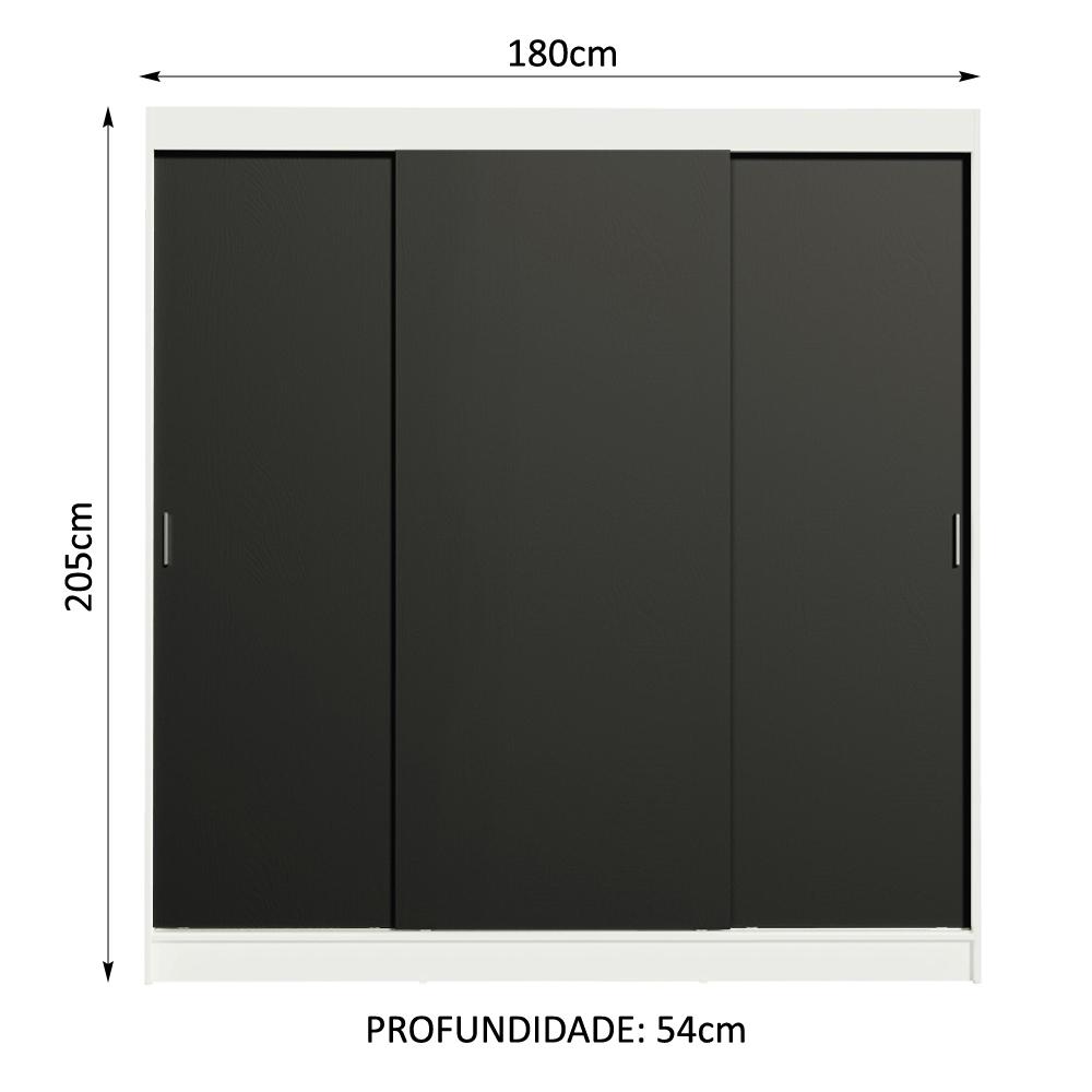 Guarda-Roupa Casal Madesa Reno 3 Portas de Correr - Branco/Preto