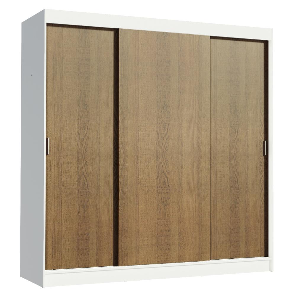 Guarda-Roupa Casal Madesa Reno 3 Portas de Correr - Branco/Rustic