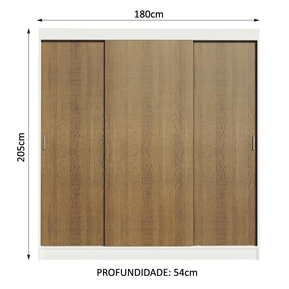 Guarda-Roupa Casal Madesa Reno 3 Portas de Correr - Branco/Rustic