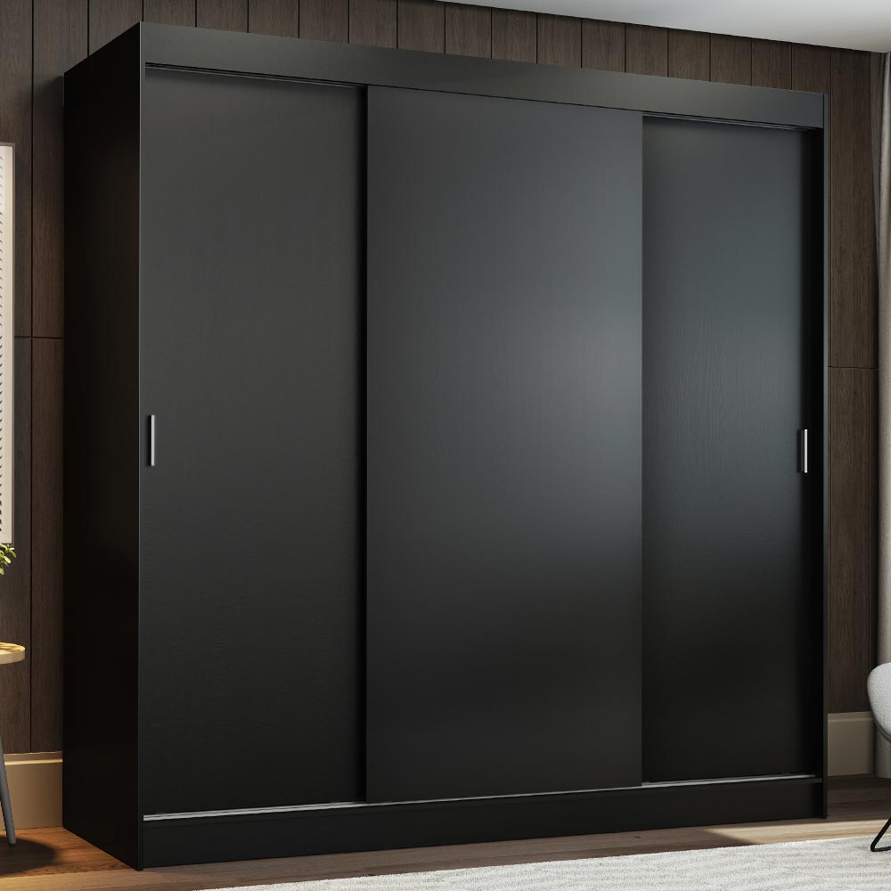 Guarda-Roupa Casal Madesa Reno 3 Portas de Correr - Preto