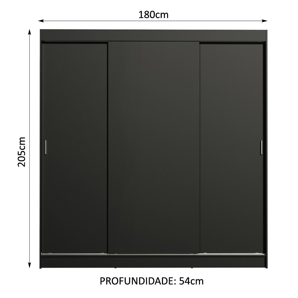 Guarda-Roupa Casal Madesa Reno 3 Portas de Correr - Preto