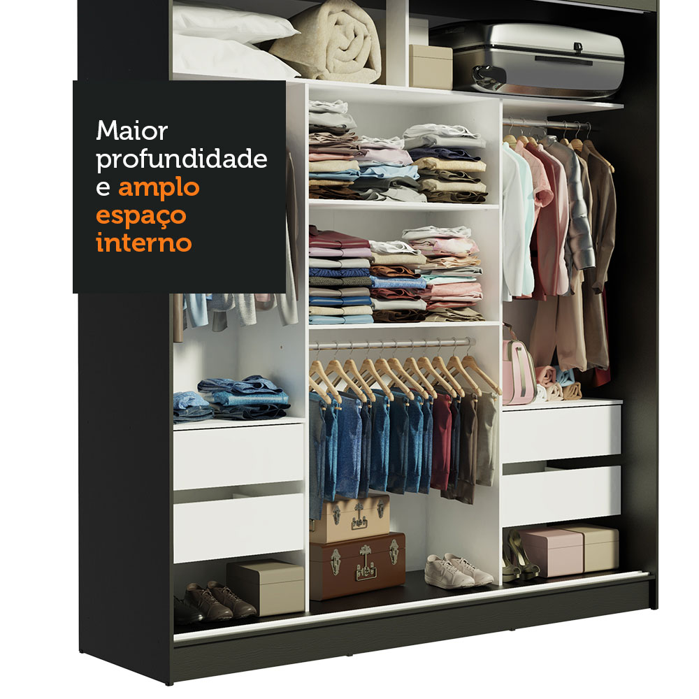 Guarda-Roupa Casal Madesa Reno 3 Portas de Correr - Preto