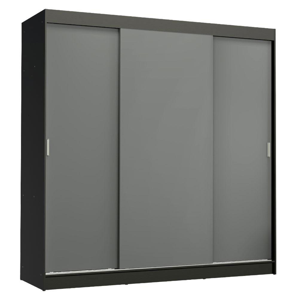 Guarda-Roupa Casal Madesa Reno 3 Portas de Correr - Preto/Cinza