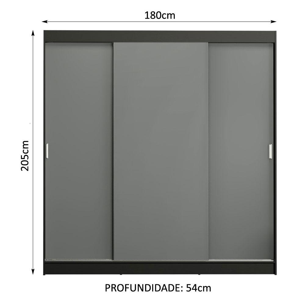 Guarda-Roupa Casal Madesa Reno 3 Portas de Correr - Preto/Cinza