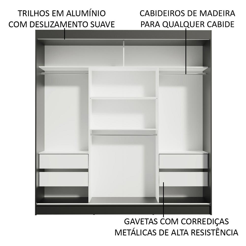 Guarda-Roupa Casal Madesa Reno 3 Portas de Correr - Preto/Cinza