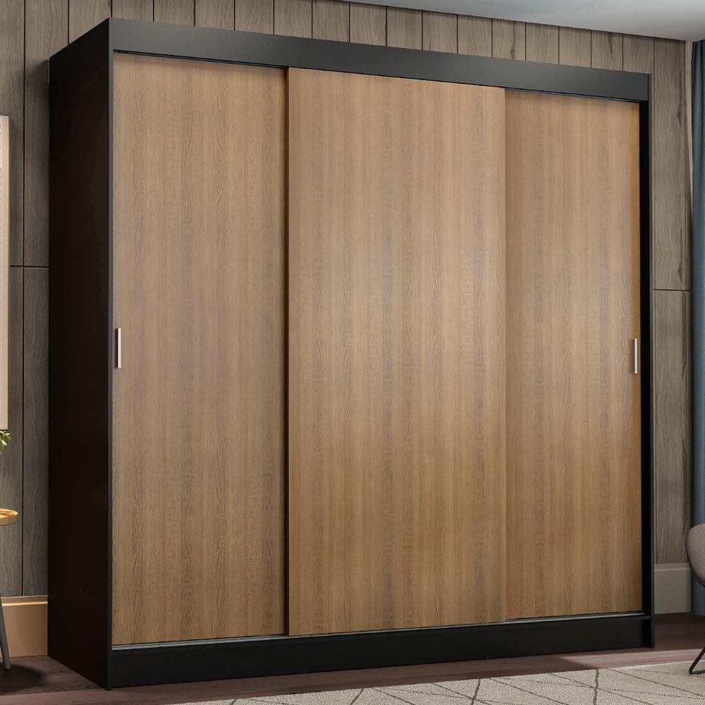 Guarda-Roupa Casal Madesa Reno 3 Portas de Correr - Preto/Rustic