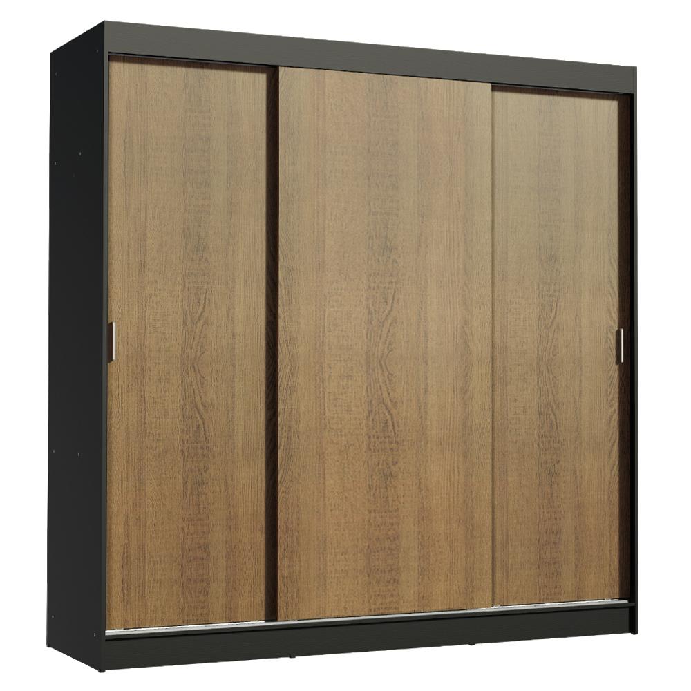 Guarda-Roupa Casal Madesa Reno 3 Portas de Correr - Preto/Rustic
