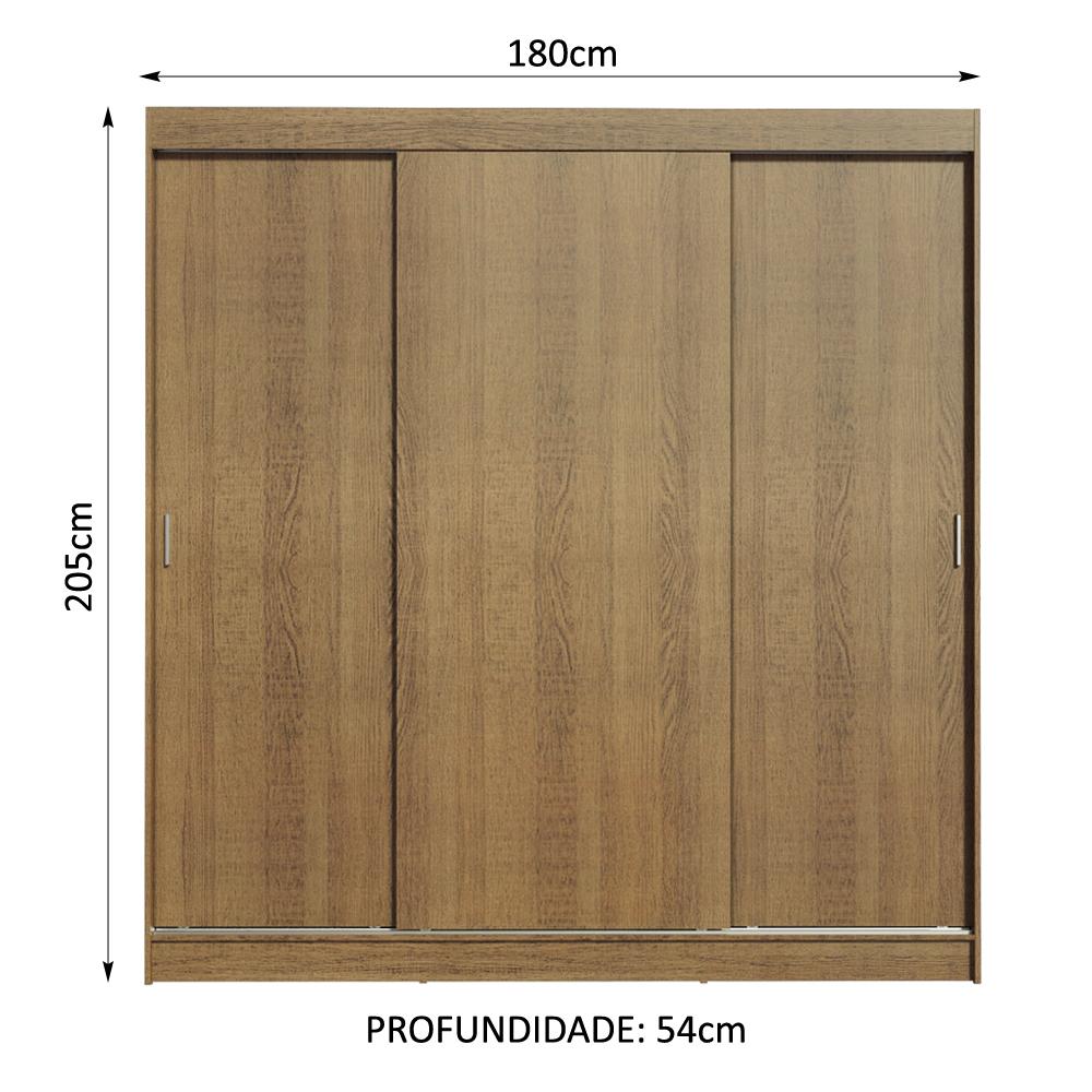 Guarda-Roupa Casal Madesa Reno 3 Portas de Correr - Rustic
