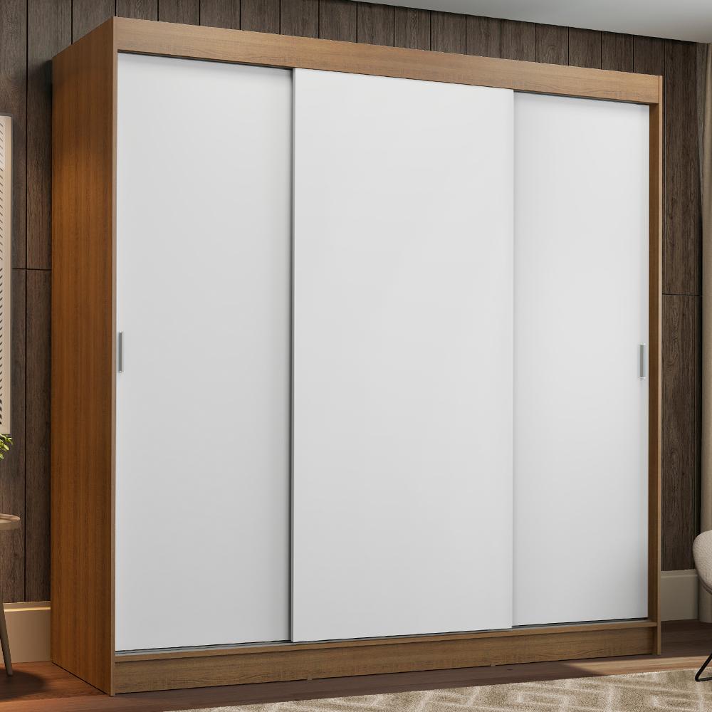 Guarda-Roupa Casal Madesa Reno 3 Portas de Correr - Rustic/Branco