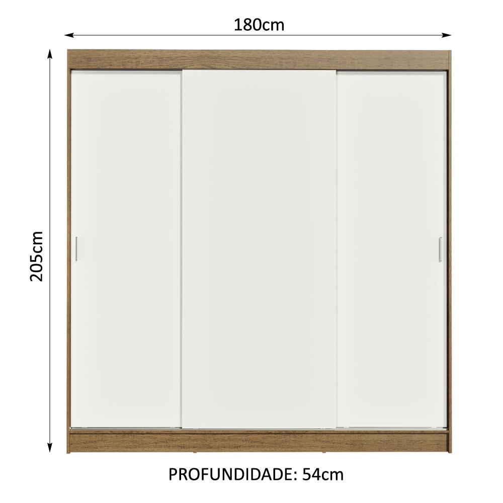 Guarda-Roupa Casal Madesa Reno 3 Portas de Correr - Rustic/Branco
