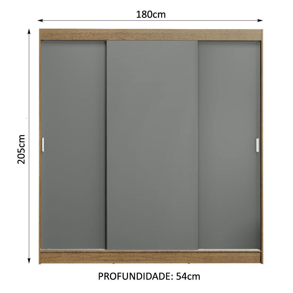 Guarda-Roupa Casal Madesa Reno 3 Portas de Correr - Rustic/Cinza
