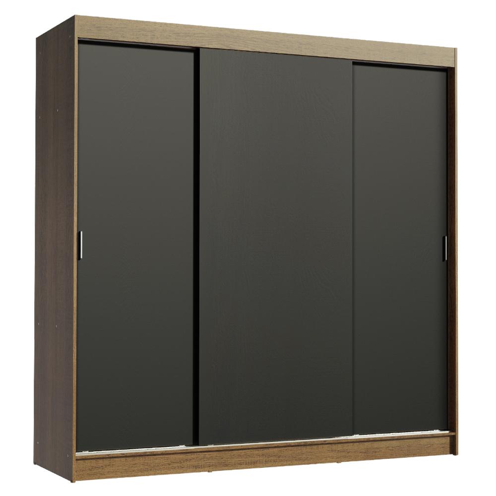 Guarda-Roupa Casal Madesa Reno 3 Portas de Correr - Rustic/Preto