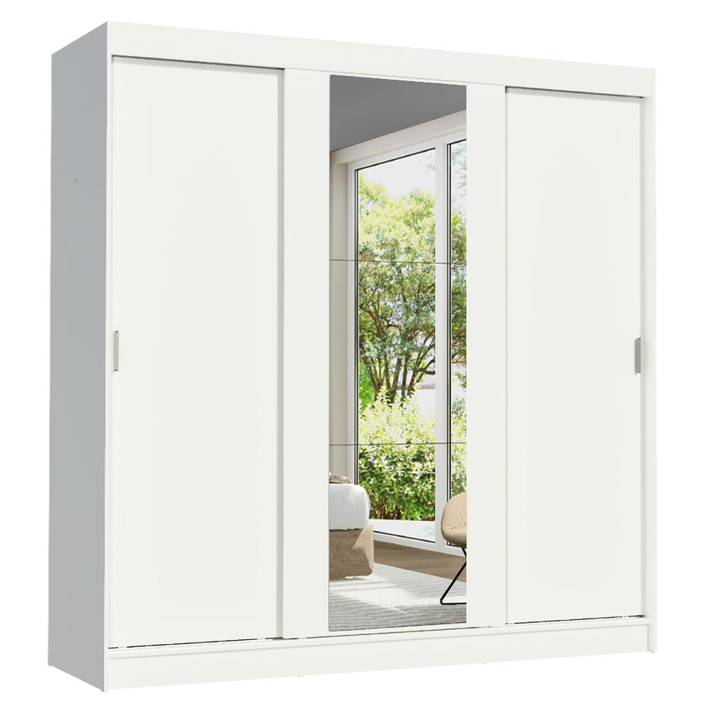 Guarda-Roupa Casal Madesa Reno 3 Portas de Correr com Espelho - Branco