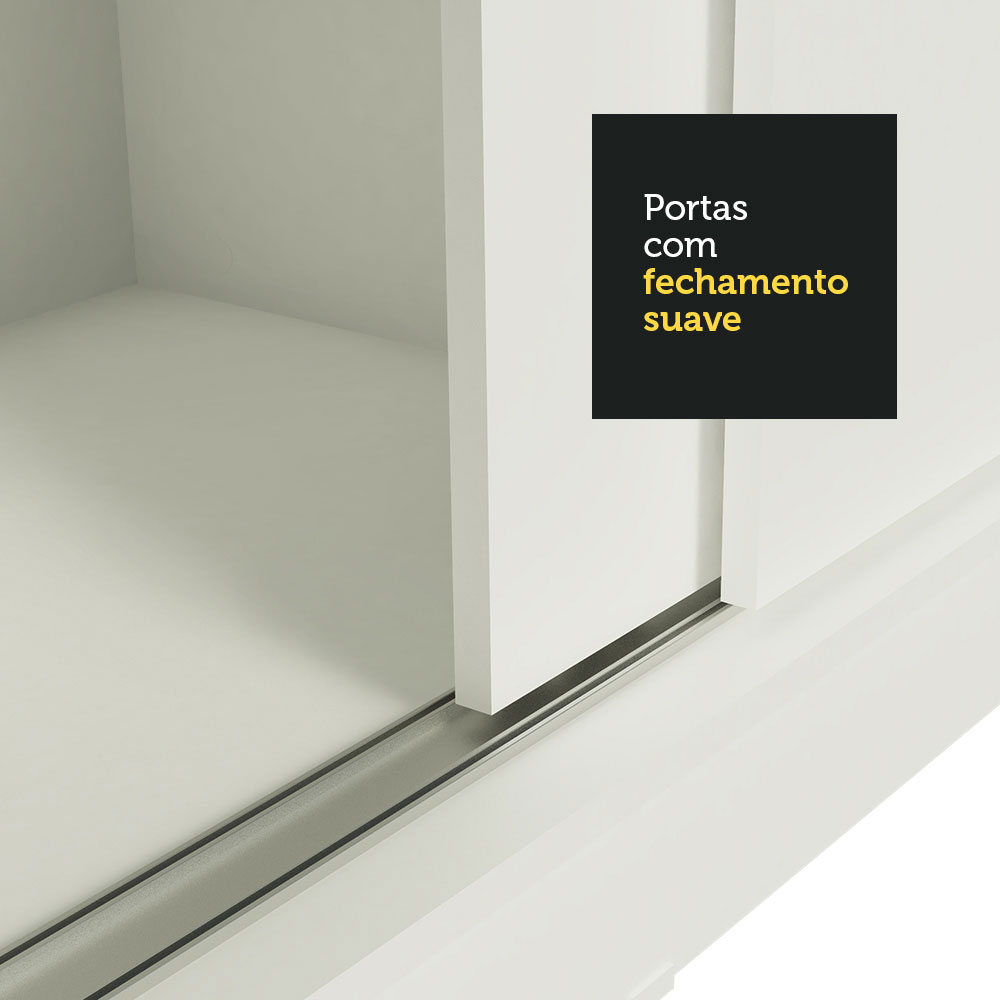 Guarda-Roupa Casal Madesa Reno 3 Portas de Correr com Espelho - Branco