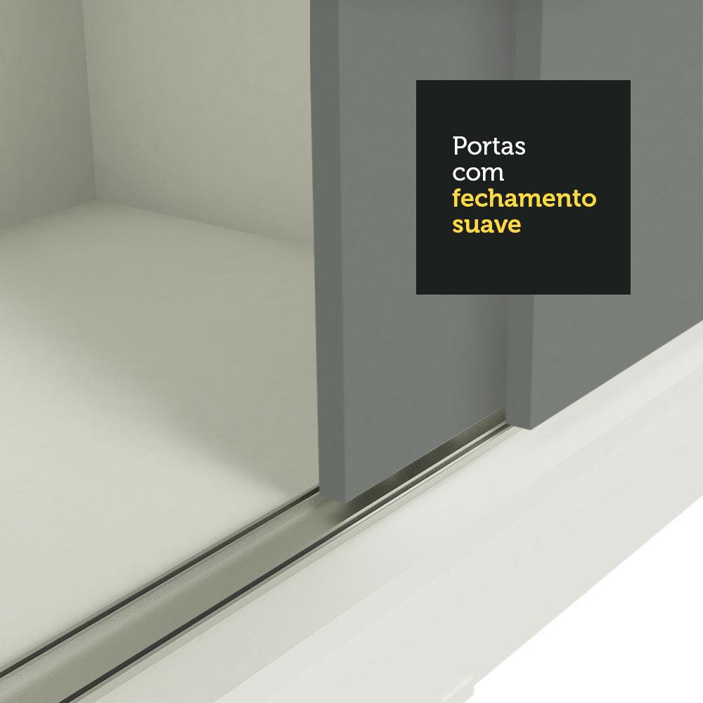 Guarda-Roupa Casal Madesa Reno 3 Portas de Correr com Espelho - Branco/Cinza
