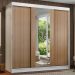 Guarda-Roupa Casal Madesa Reno 3 Portas de Correr com Espelho - Branco/Rustic
