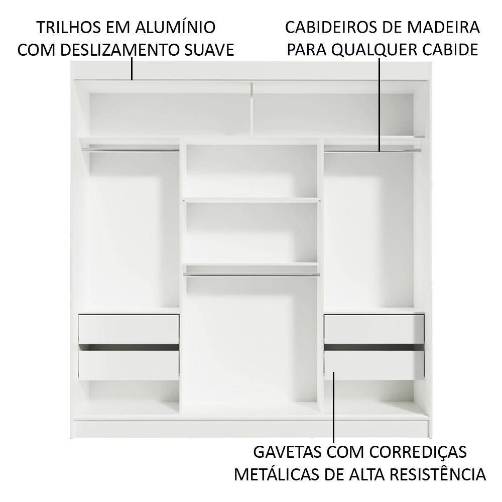 Guarda-Roupa Casal Madesa Reno 3 Portas de Correr com Espelho - Branco/Rustic