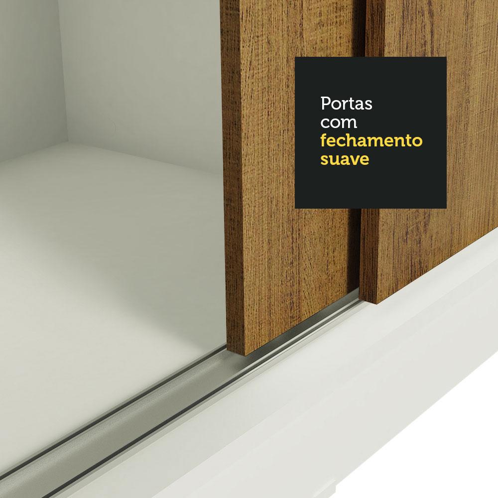 Guarda-Roupa Casal Madesa Reno 3 Portas de Correr com Espelho - Branco/Rustic