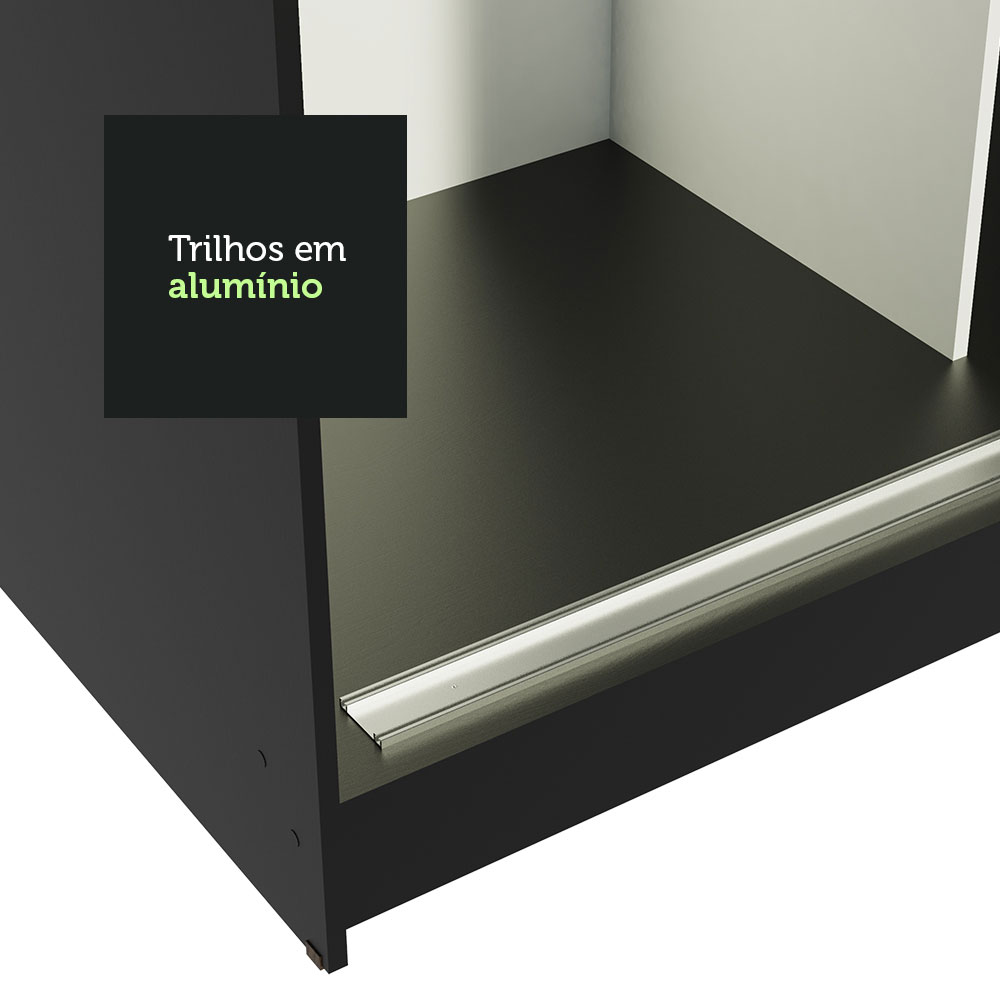 Guarda-Roupa Casal Madesa Reno 3 Portas de Correr com Espelho - Preto